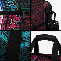 African Dashiki With Polynesian Pattern Teal Pink Duffle Bag LT9 - Polynesian Pride