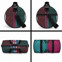 African Dashiki With Polynesian Pattern Teal Pink Duffle Bag LT9 - Polynesian Pride