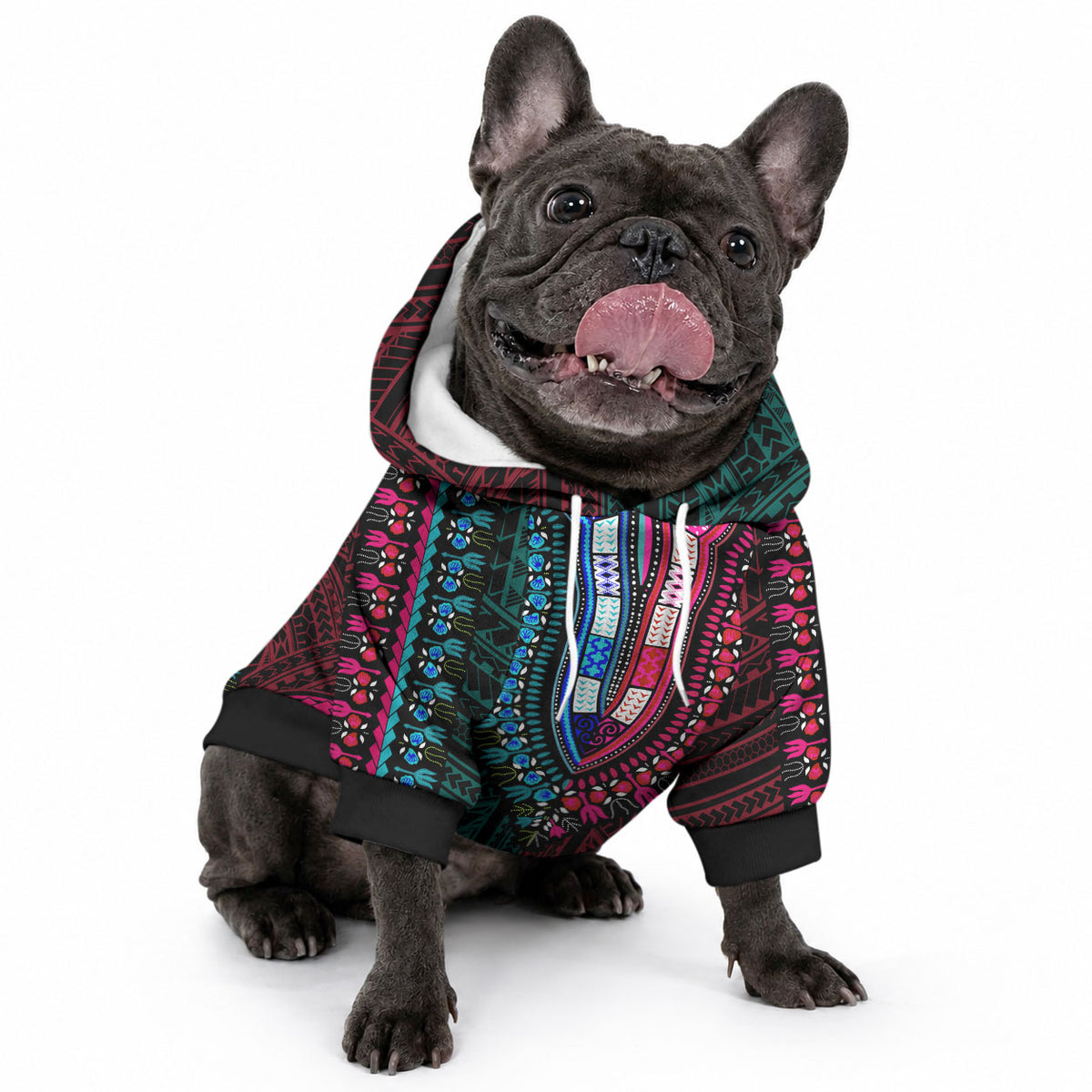 African Dashiki With Polynesian Pattern Teal Pink Pet Hoodie LT9 - Polynesian Pride