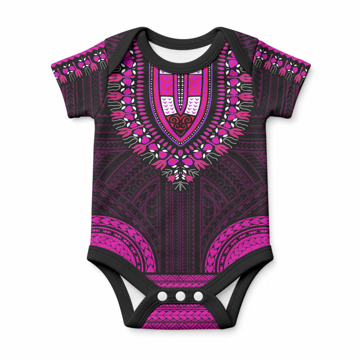 African Dashiki With Polynesian Pattern Pink Baby Onesie LT9 Pink - Polynesian Pride