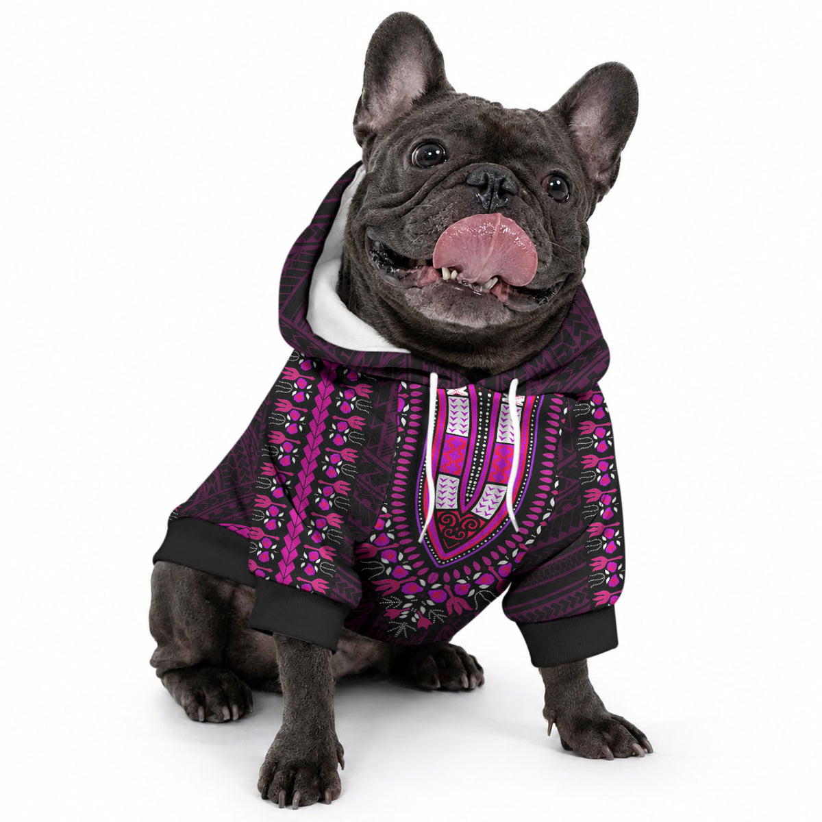 African Dashiki With Polynesian Pattern Pink Pet Hoodie LT9 - Polynesian Pride
