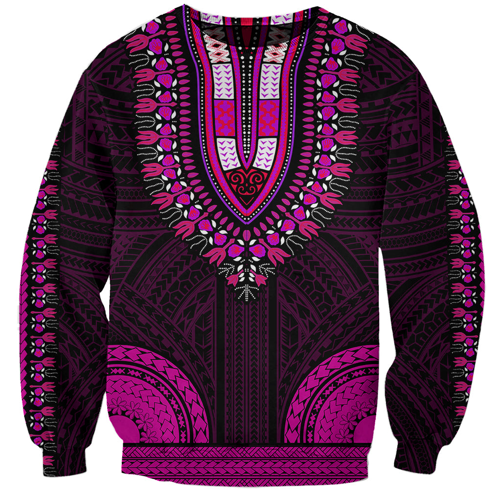 African Dashiki Sweatshirt With Polynesian Pattern - Pink LT9 Unisex Pink - Polynesian Pride