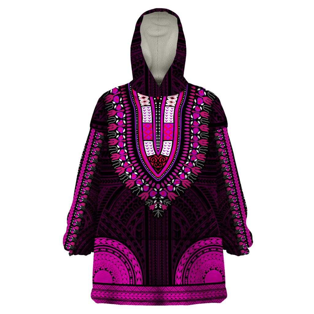 African Dashiki Wearable Blanket Hoodie With Polynesian Pattern - Pink LT9 One Size Pink - Polynesian Pride