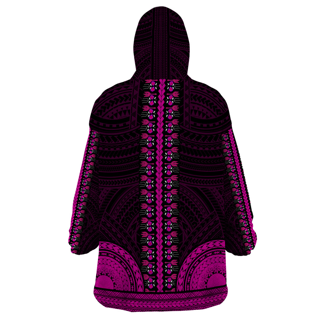 African Dashiki Wearable Blanket Hoodie With Polynesian Pattern - Pink LT9 - Polynesian Pride