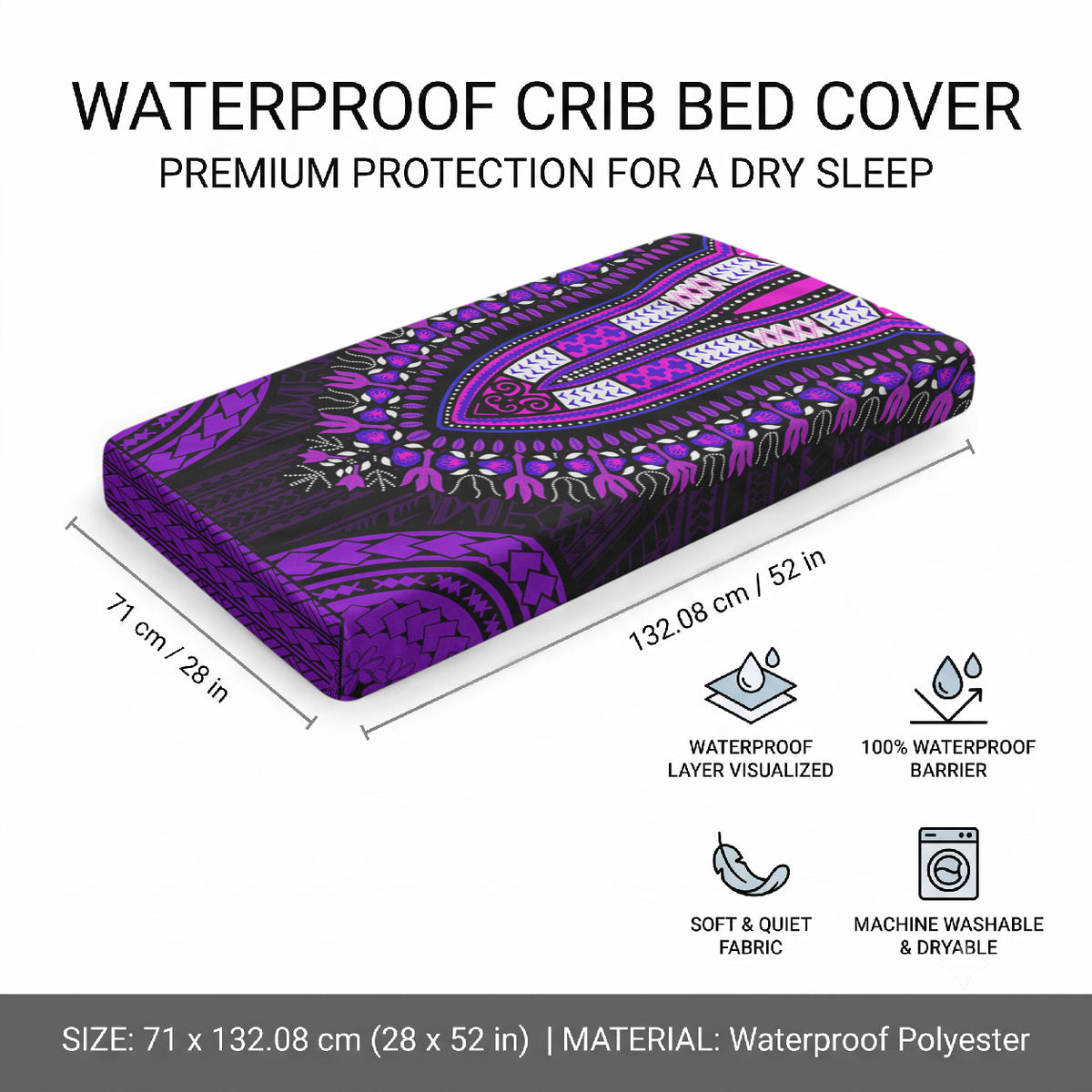 African Dashiki With Polynesian Pattern Purple Baby Bed Cover LT9 - Polynesian Pride