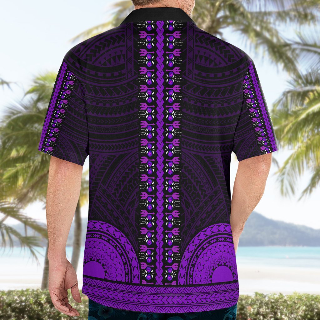 African Dashiki Hawaiian Shirt With Polynesian Pattern - Purple LT9 - Polynesian Pride