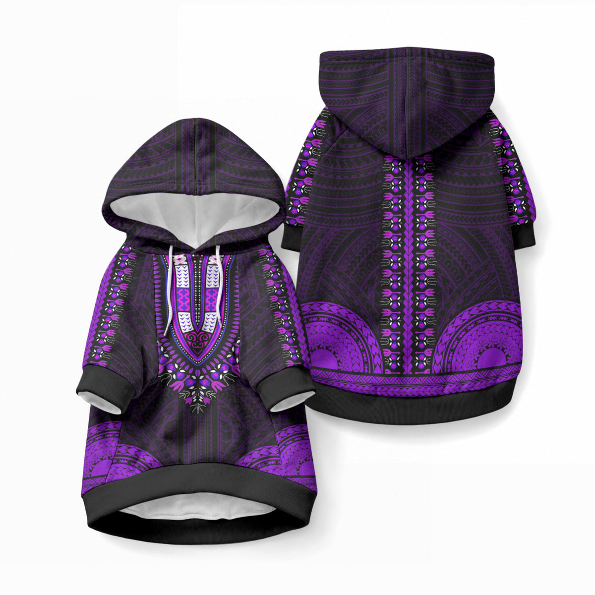 African Dashiki With Polynesian Pattern Purple Pet Hoodie LT9 Pullover Purple - Polynesian Pride