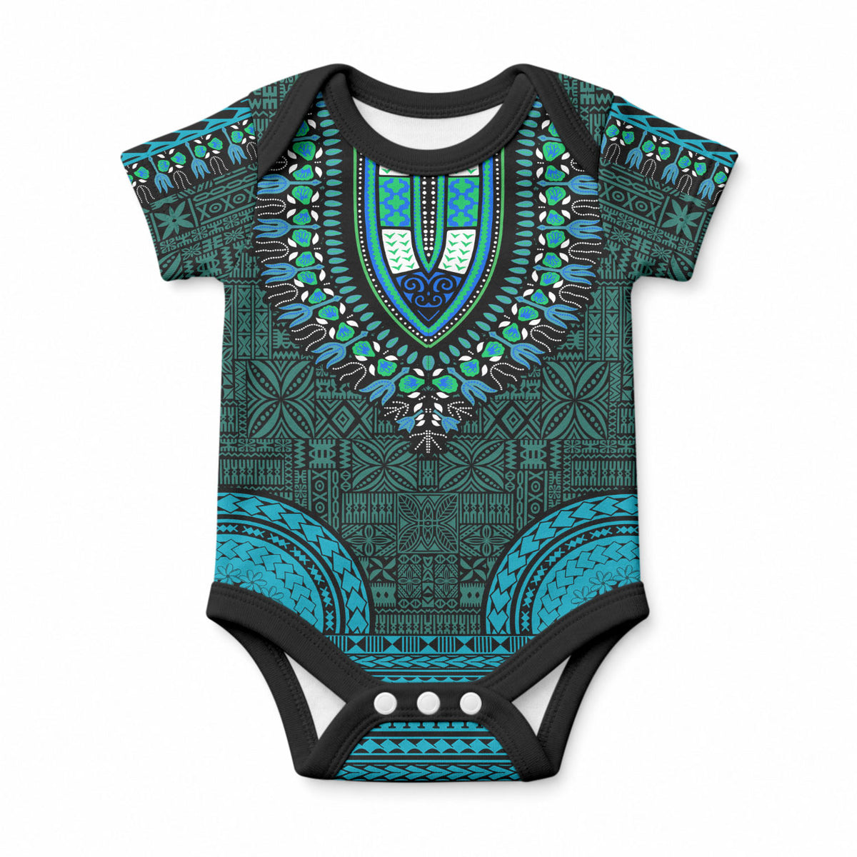 African Dashiki With Tapa Pattern - Teal Baby Onesie LT9 Teal - Polynesian Pride