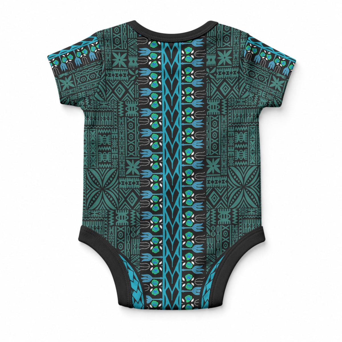 African Dashiki With Tapa Pattern - Teal Baby Onesie LT9 - Polynesian Pride