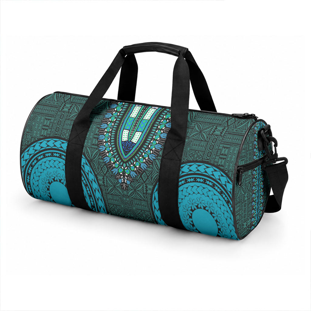 African Dashiki With Tapa Pattern - Teal Duffle Bag LT9 - Polynesian Pride