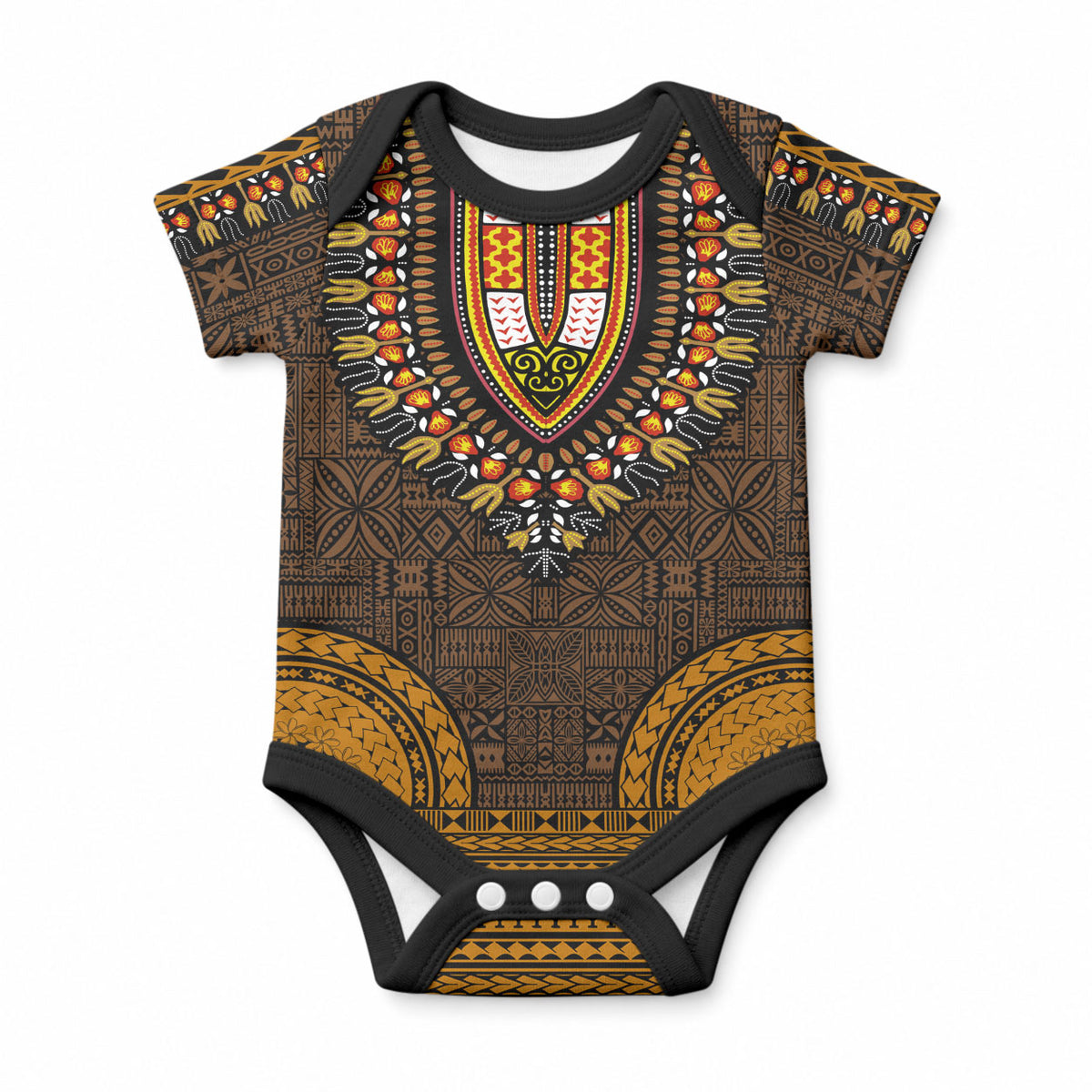 African Dashiki With Tapa Pattern - Gold Baby Onesie LT9 Gold - Polynesian Pride