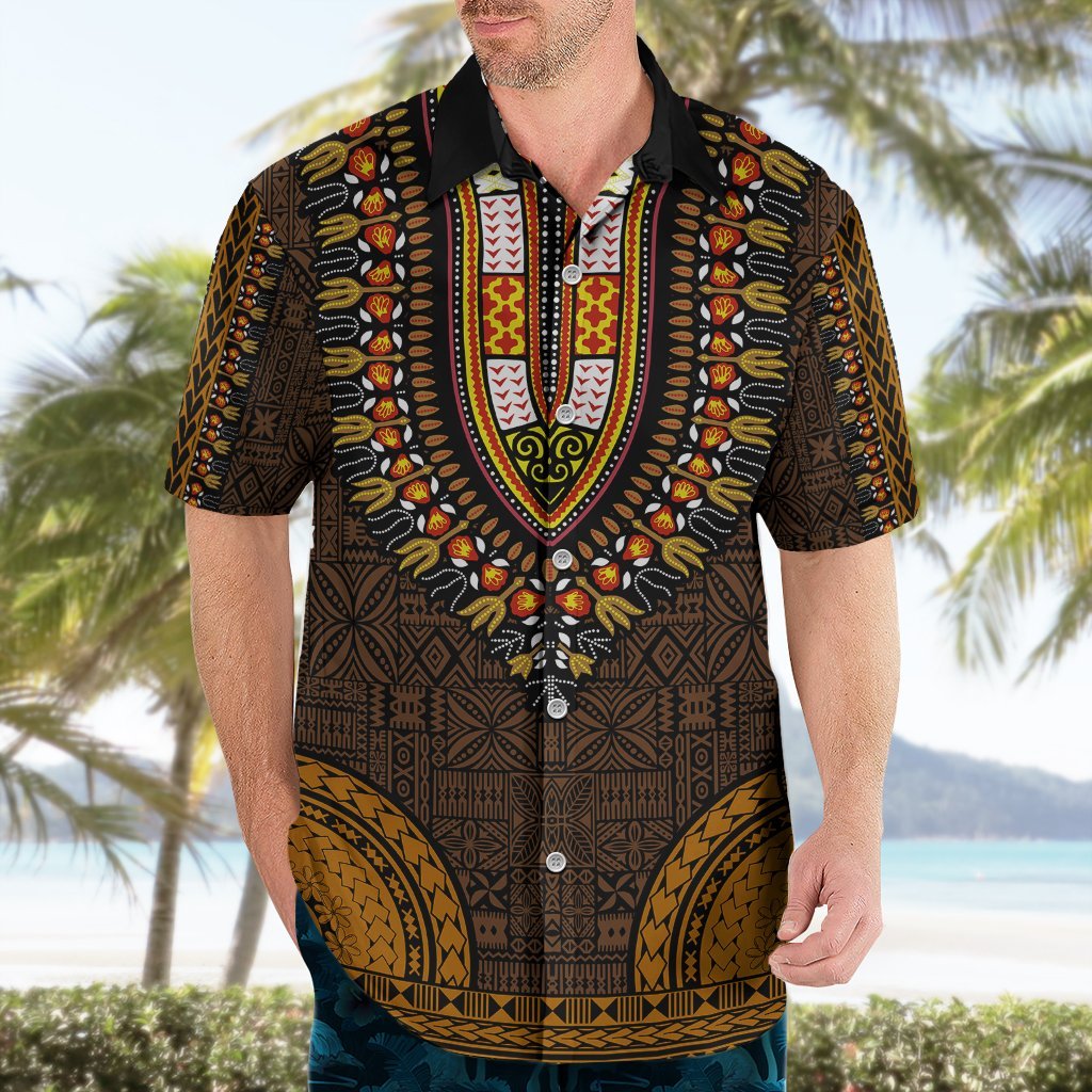African Dashiki Hawaiian Shirt With Tapa Pattern - Gold LT9 - Polynesian Pride