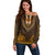 African Dashiki Off Shoulder Sweater With Tapa Pattern - Gold LT9 Women Gold - Polynesian Pride