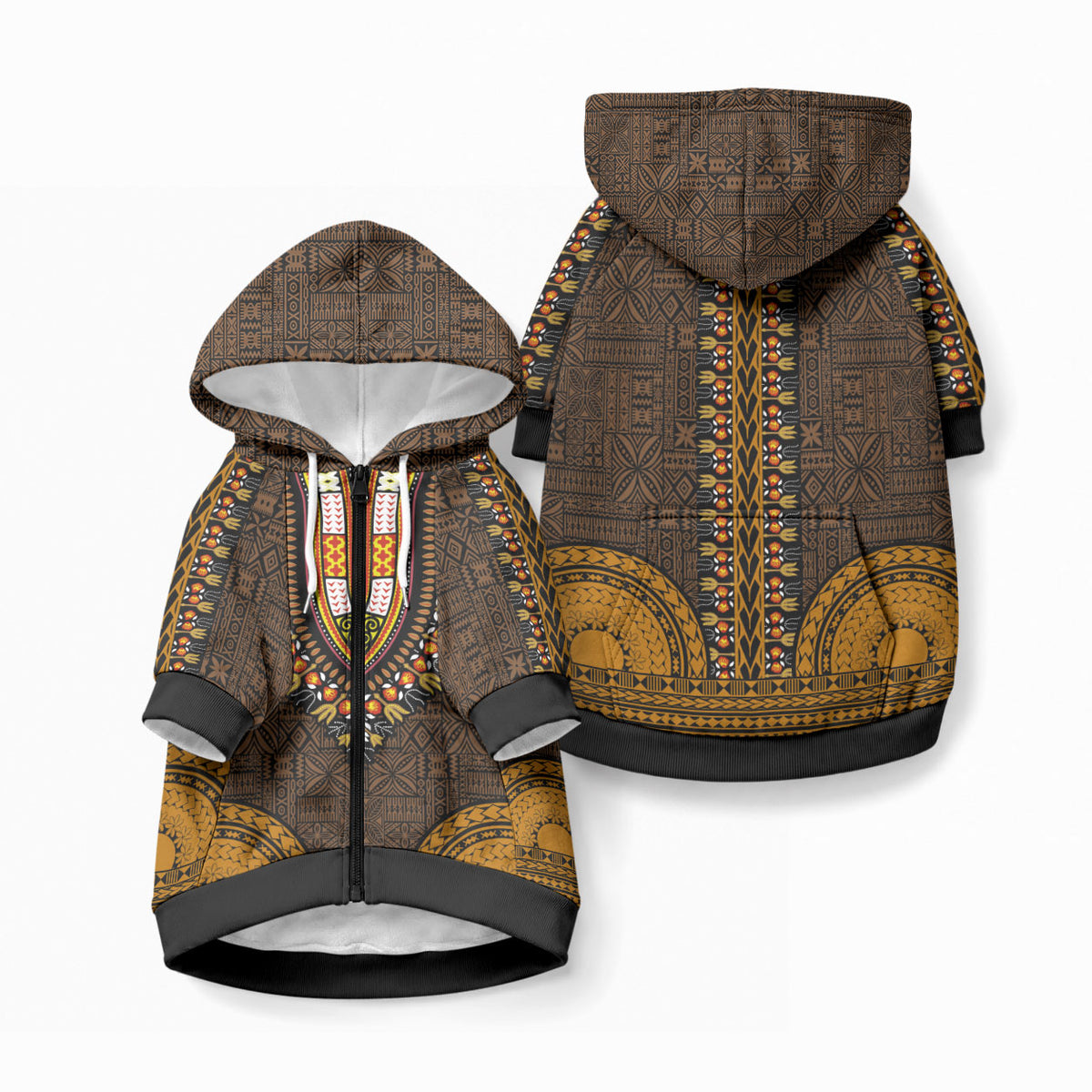 African Dashiki With Tapa Pattern - Gold Pet Hoodie LT9 Zip-up Gold - Polynesian Pride