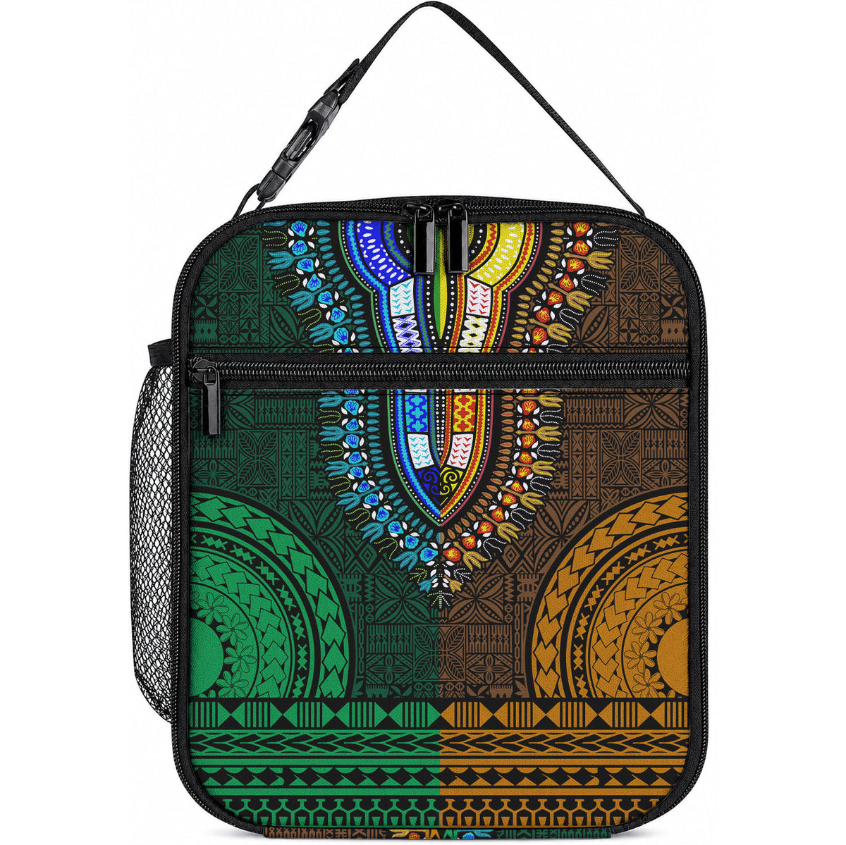 African Dashiki With Tapa Pattern - Green Gold Lunch Bag LT9 10.2 × 8.3 × 4.3 inch Green and Gold - Polynesian Pride