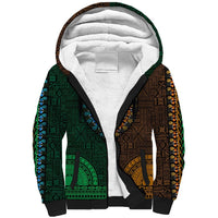 African Dashiki Sherpa Hoodie With Tapa Pattern - Half Green and Gold LT9 Unisex Green and Gold - Polynesian Pride