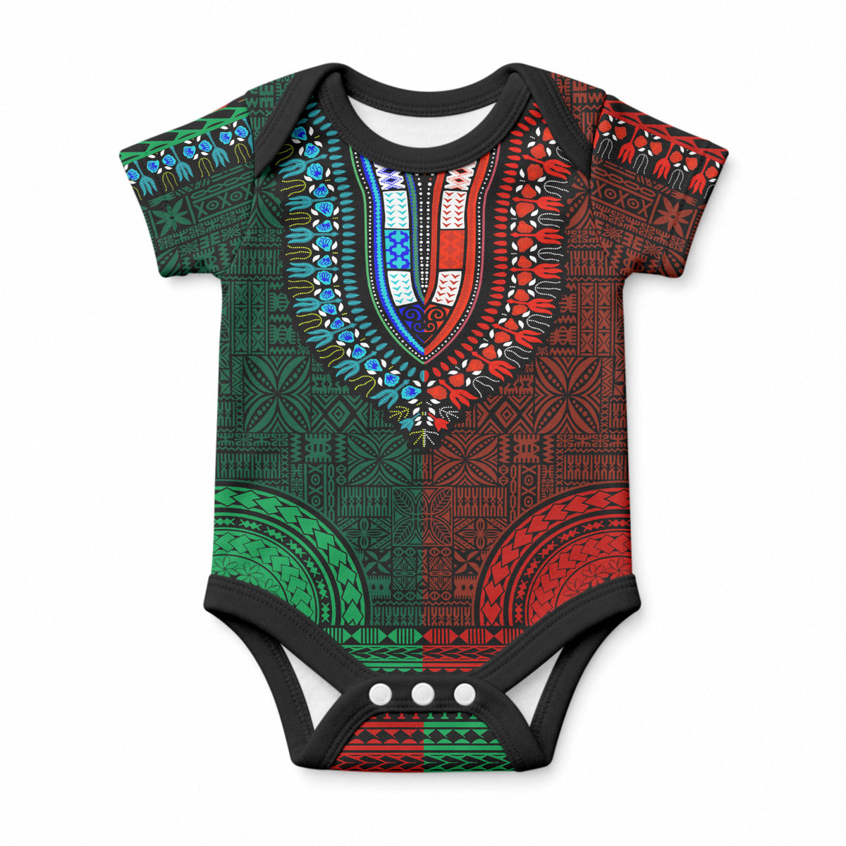 African Dashiki With Tapa Pattern - Green Red Baby Onesie LT9 Green and Red - Polynesian Pride