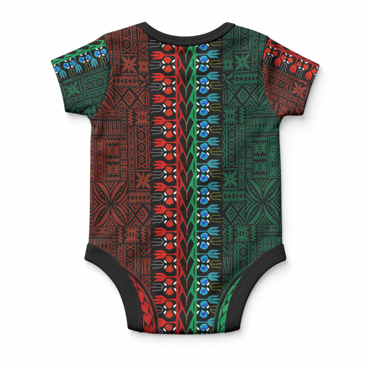 African Dashiki With Tapa Pattern - Green Red Baby Onesie LT9 - Polynesian Pride