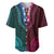 African Dashiki Baseball Jersey With Tapa Pattern - Half Teal and Pink LT9 Teal and Pink - Polynesian Pride