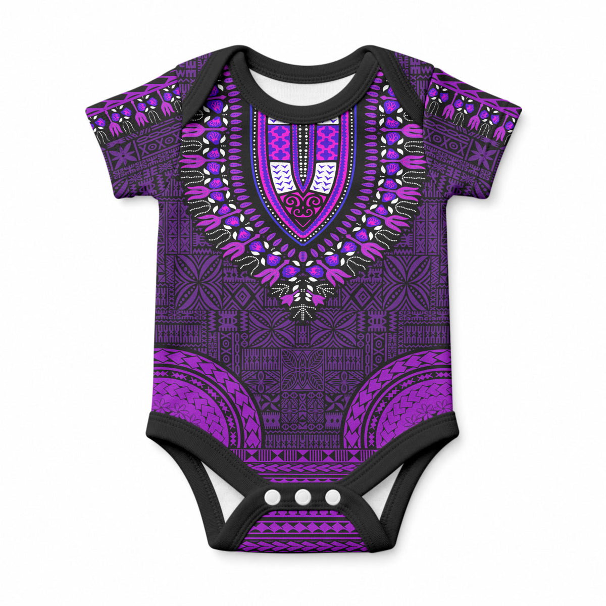 African Dashiki With Tapa Pattern - Purple Baby Onesie LT9 Purple - Polynesian Pride