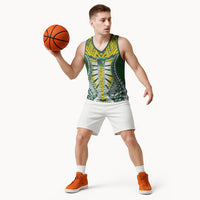 Cook Islands 1965 National Pride Basketball Jersey Green Yellow Tribal Pattern LT9 - Polynesian Pride
