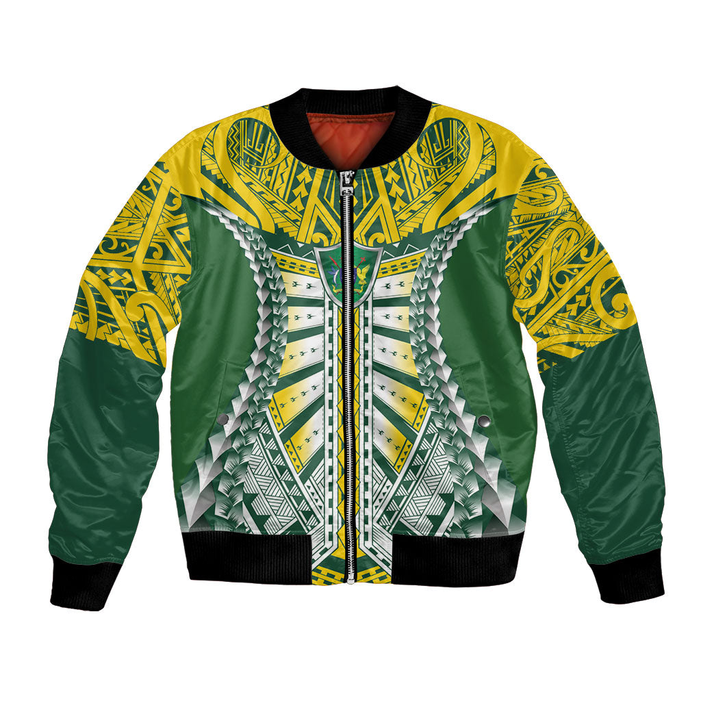 Cook Islands 1965 National Pride Bomber Jacket Green Yellow Tribal Pattern LT9 Unisex Green - Polynesian Pride