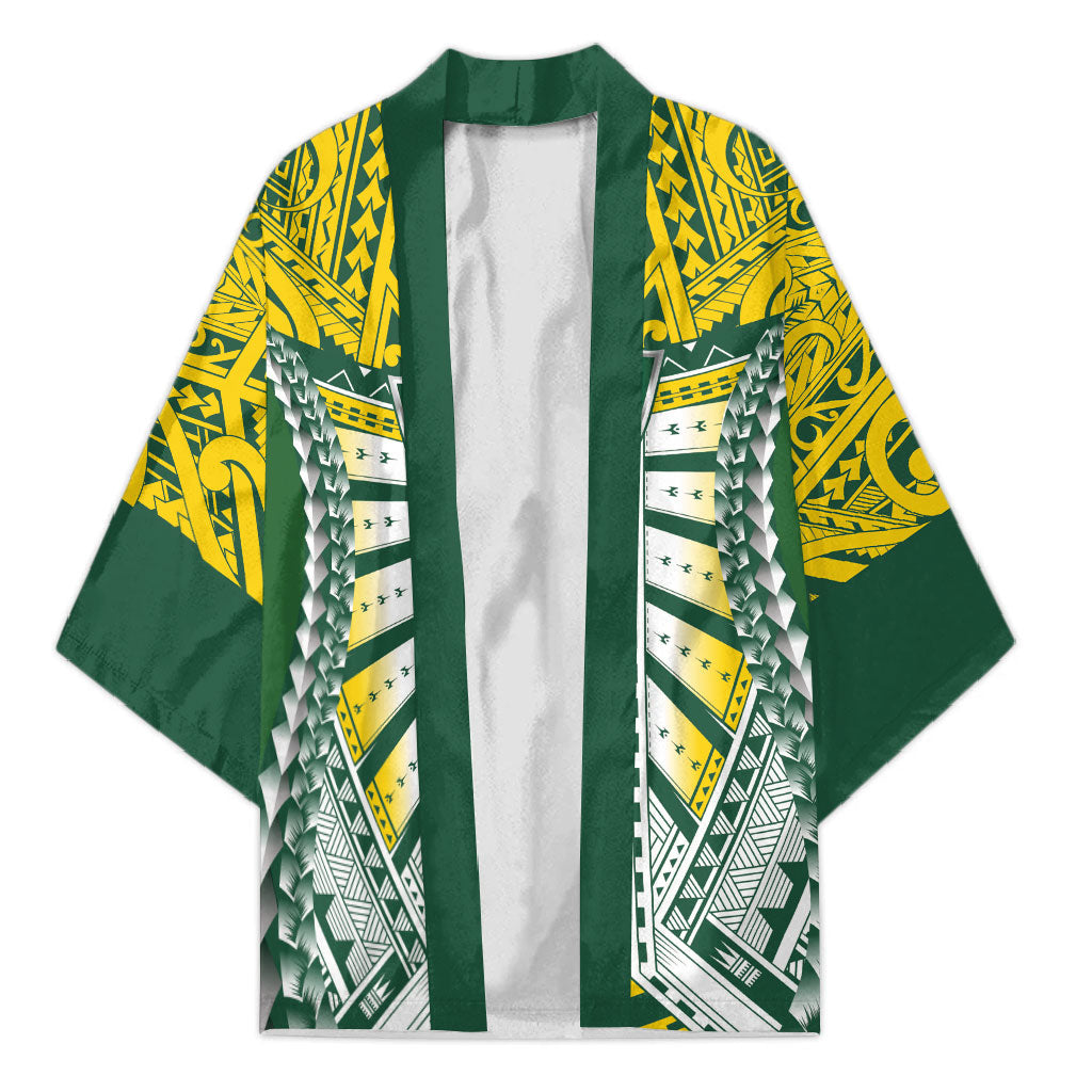 Cook Islands 1965 National Pride Kimono Green Yellow Tribal Pattern LT9 Unisex Green - Polynesian Pride