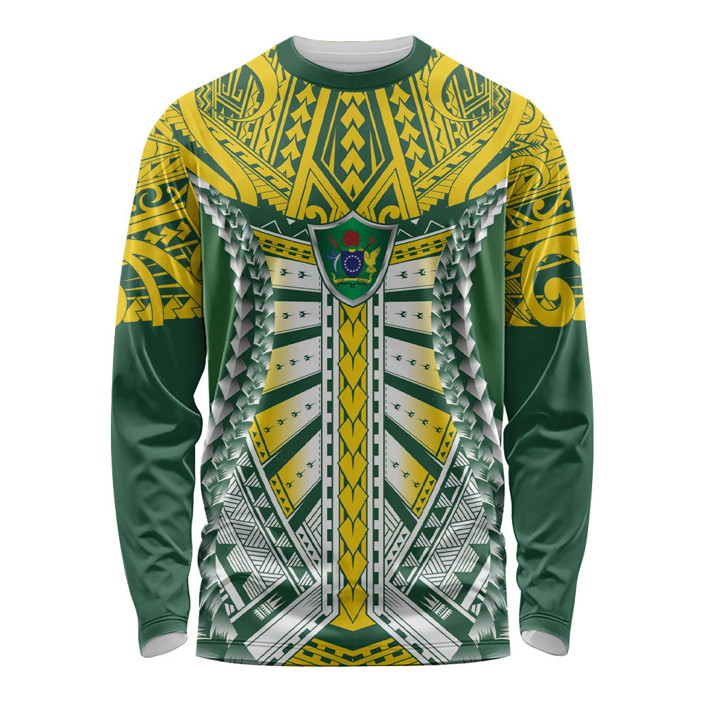 Cook Islands 1965 National Pride Long Sleeve Shirt Green Yellow Tribal Pattern LT9 Unisex Green - Polynesian Pride