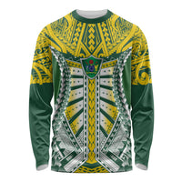 Cook Islands 1965 National Pride Long Sleeve Shirt Green Yellow Tribal Pattern LT9 Unisex Green - Polynesian Pride