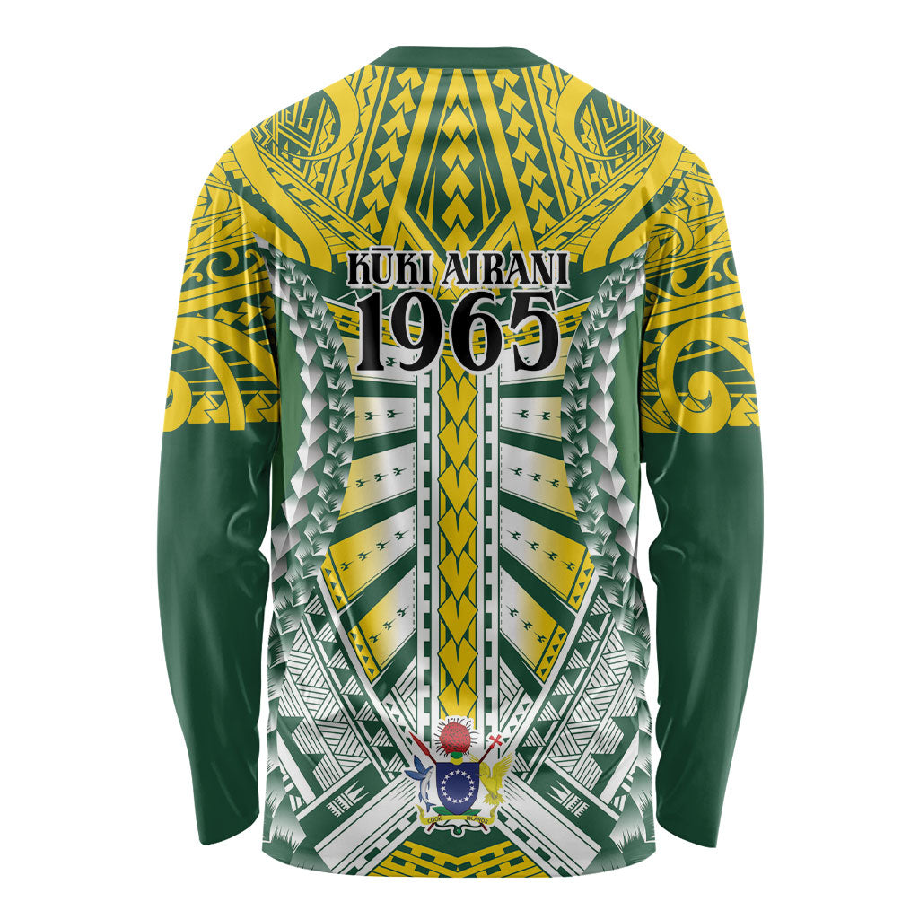 Cook Islands 1965 National Pride Long Sleeve Shirt Green Yellow Tribal Pattern LT9 - Polynesian Pride