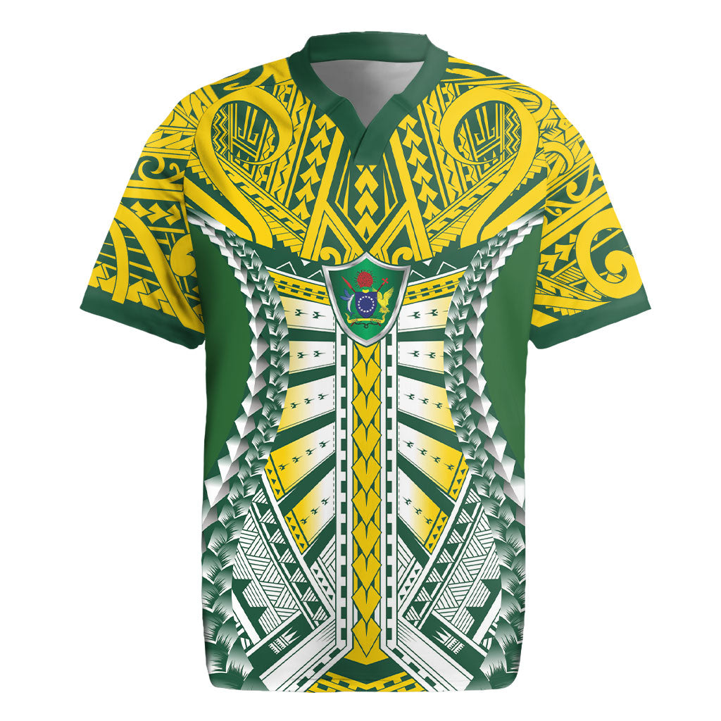 Cook Islands 1965 National Pride Rugby Jersey Green Yellow Tribal Pattern LT9 Green - Polynesian Pride