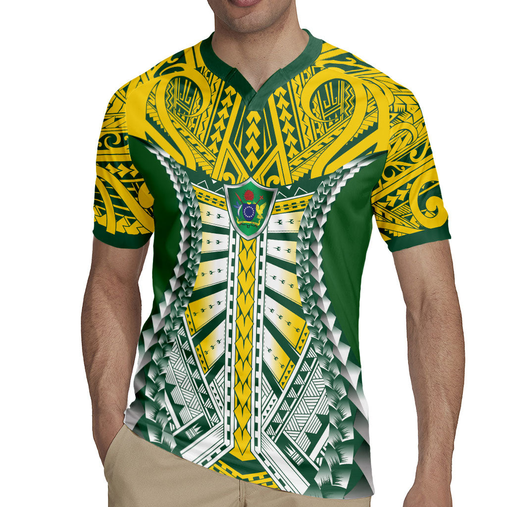 Cook Islands 1965 National Pride Rugby Jersey Green Yellow Tribal Pattern LT9 - Polynesian Pride