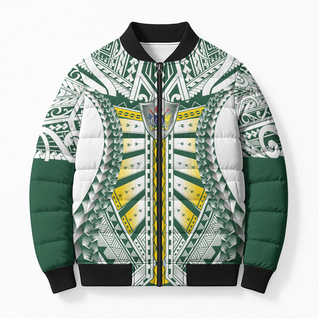 Cook Islands 1965 National Pride Bomber Puffer Jacket White Tribal Pattern LT9 Unisex White - Polynesian Pride