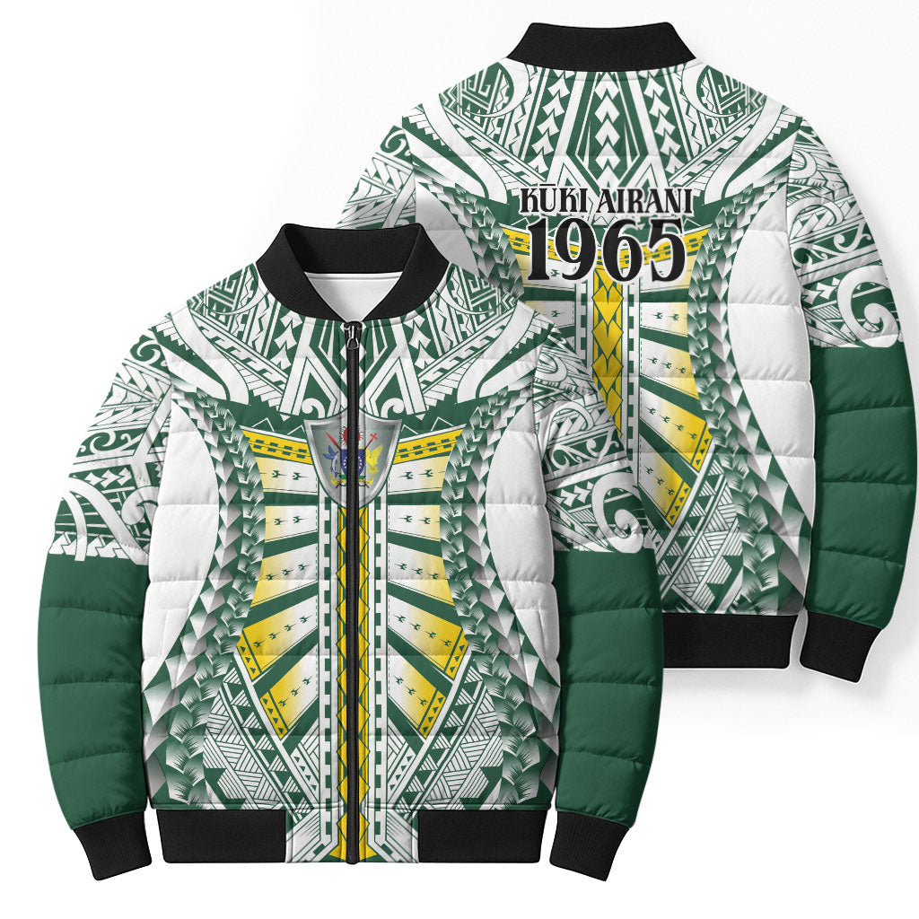 Cook Islands 1965 National Pride Bomber Puffer Jacket White Tribal Pattern LT9 - Polynesian Pride
