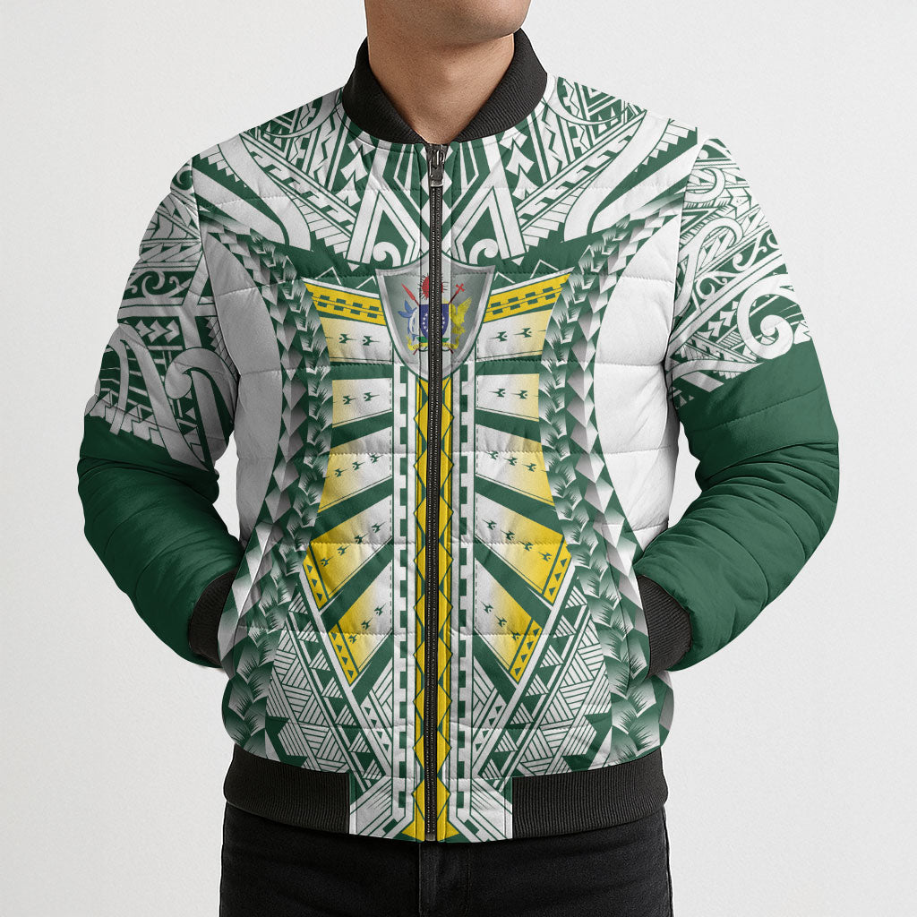 Cook Islands 1965 National Pride Bomber Puffer Jacket White Tribal Pattern LT9 - Polynesian Pride