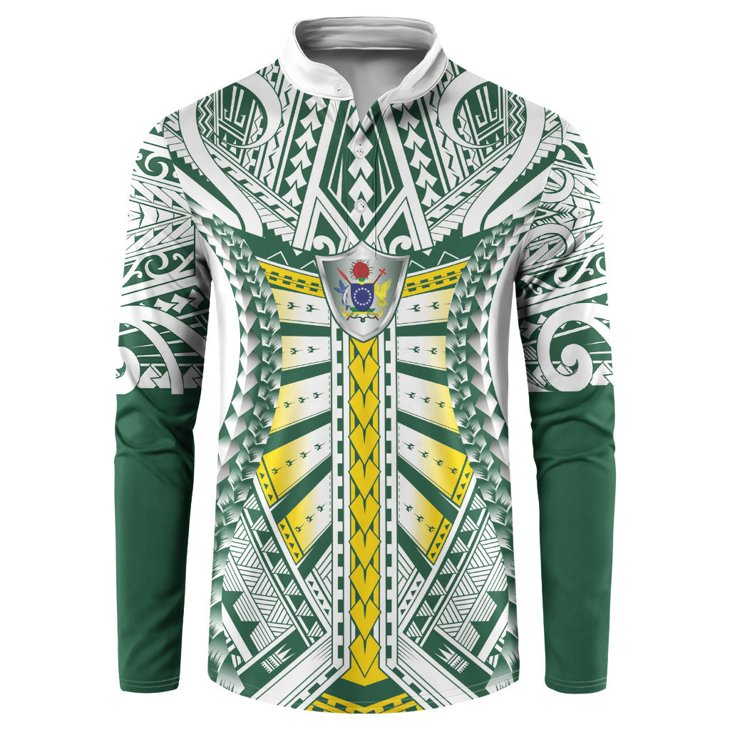 Cook Islands 1965 National Pride Button Sweatshirt White Tribal Pattern LT9 White - Polynesian Pride