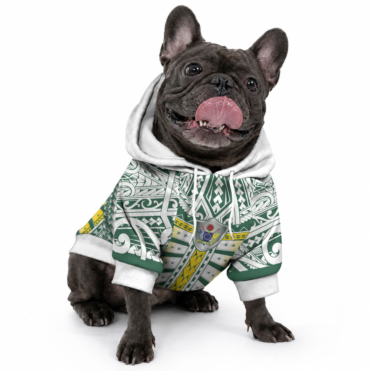 Cook Islands 1965 National Pride Pet Hoodie White Tribal Pattern LT9 - Polynesian Pride