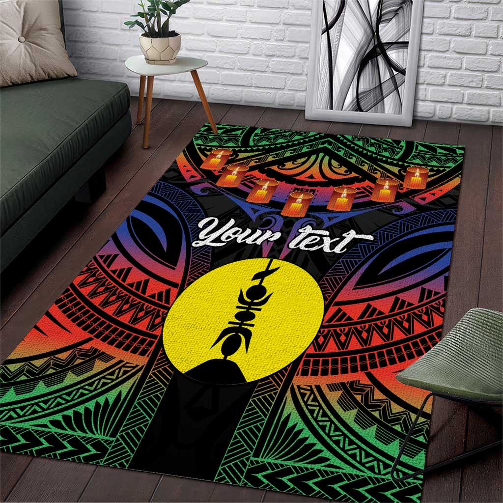 Personalised New Caledonia All Saints Day Area Rug Candle Light with Polynesian Style LT9 Black - Polynesian Pride
