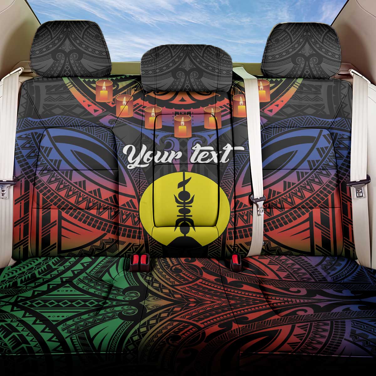 Personalised New Caledonia All Saints Day Back Car Seat Cover Candle Light with Polynesian Style LT9 One Size Black - Polynesian Pride