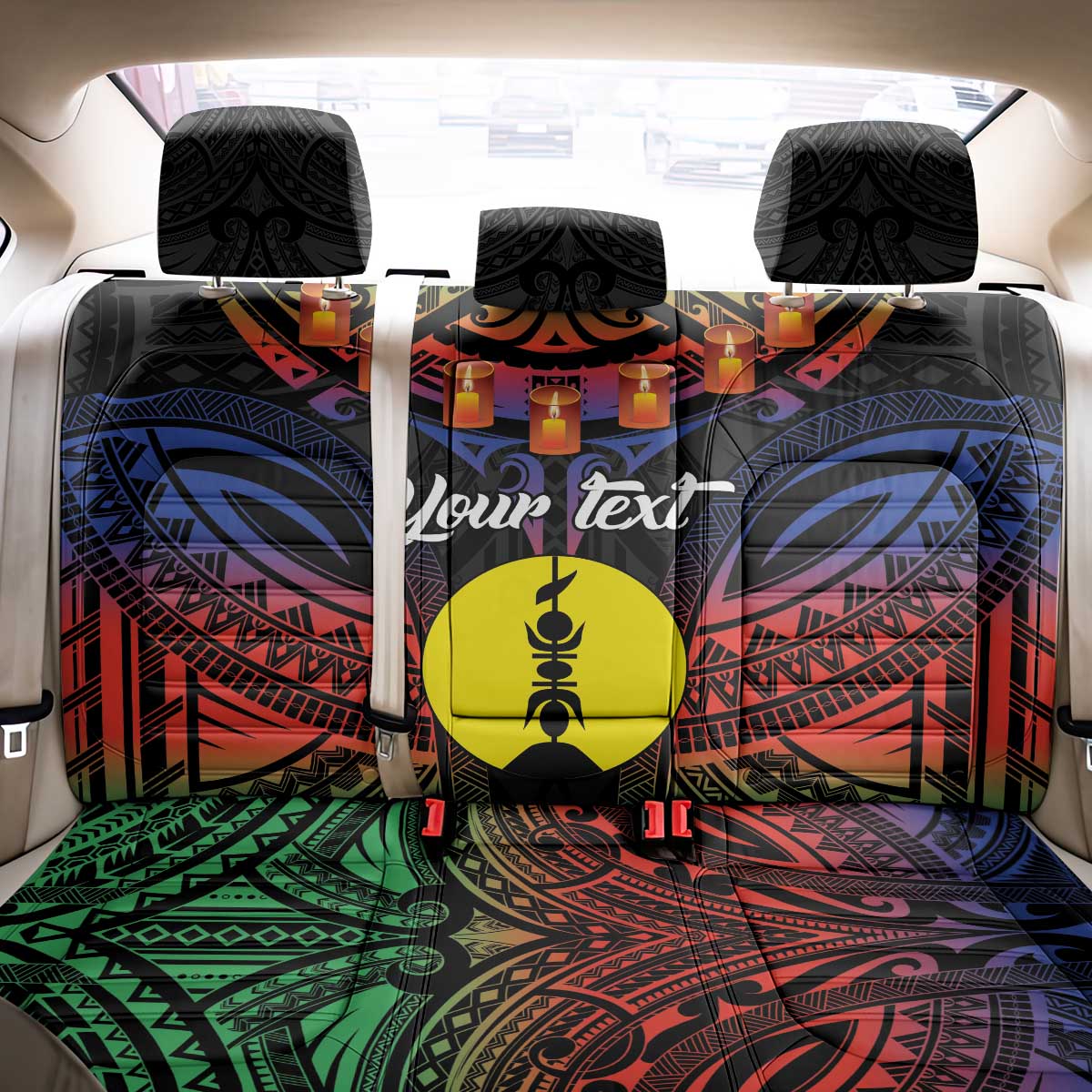 Personalised New Caledonia All Saints Day Back Car Seat Cover Candle Light with Polynesian Style LT9 - Polynesian Pride