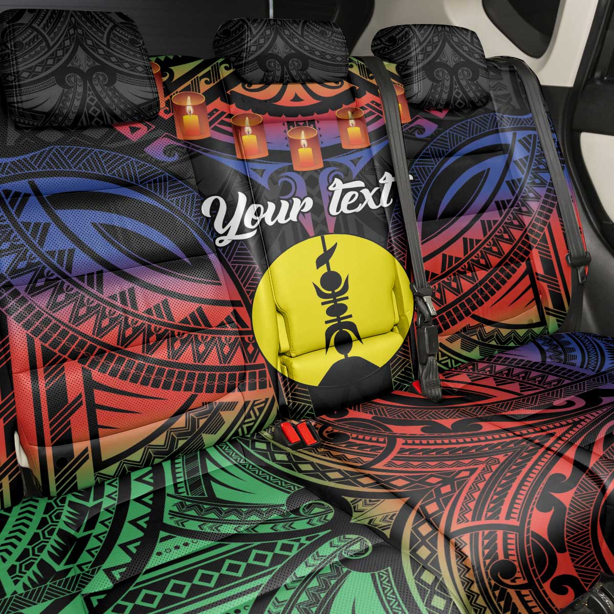 Personalised New Caledonia All Saints Day Back Car Seat Cover Candle Light with Polynesian Style LT9 - Polynesian Pride