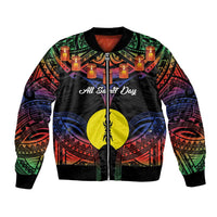 Personalised New Caledonia All Saints Day Bomber Jacket Candle Light with Polynesian Style LT9 Unisex Black - Polynesian Pride