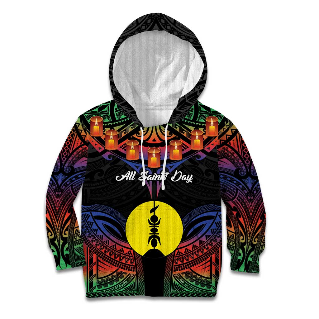 Personalised New Caledonia All Saints Day Kid Hoodie Candle Light with Polynesian Style LT9 Hoodie Black - Polynesian Pride