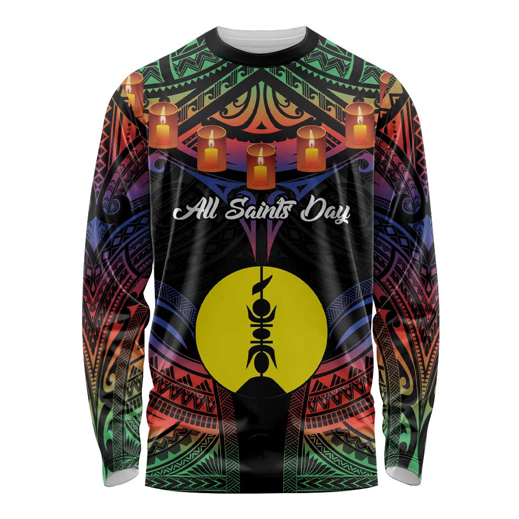 Personalised New Caledonia All Saints Day Long Sleeve Shirt Candle Light with Polynesian Style LT9 Unisex Black - Polynesian Pride