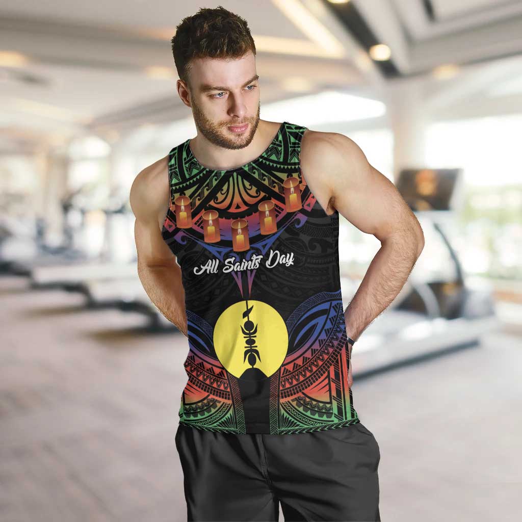 Personalised New Caledonia All Saints Day Men Tank Top Candle Light with Polynesian Style LT9 Black - Polynesian Pride