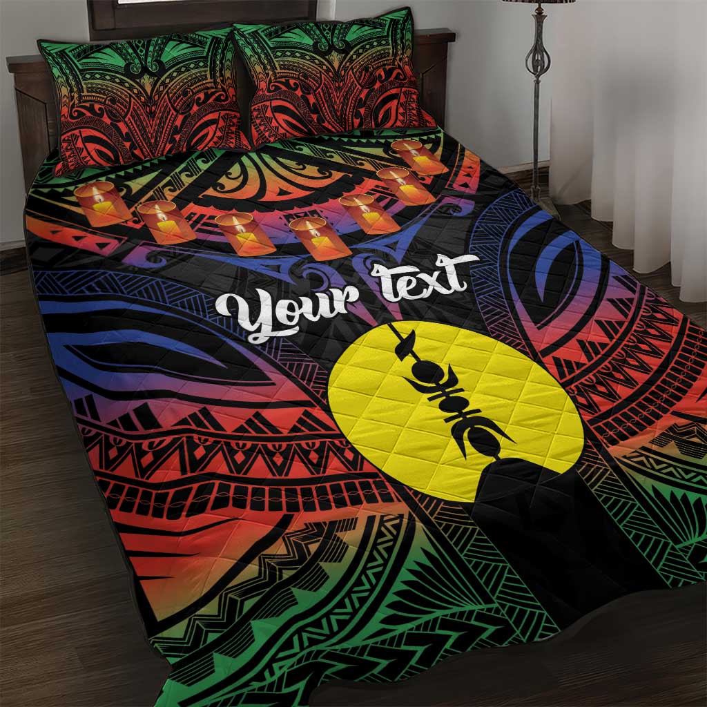 Personalised New Caledonia All Saints Day Quilt Bed Set Candle Light with Polynesian Style LT9 Black - Polynesian Pride