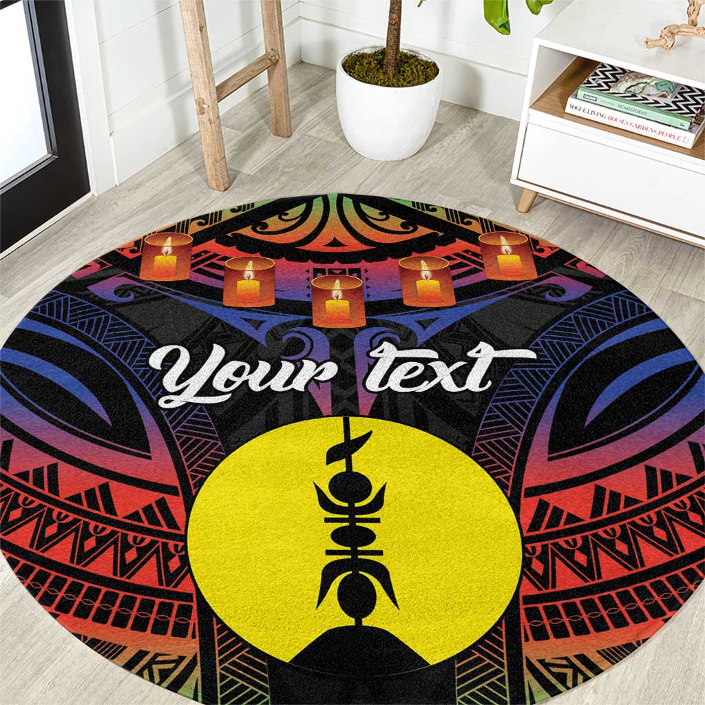 Personalised New Caledonia All Saints Day Round Carpet Candle Light with Polynesian Style LT9 Black - Polynesian Pride