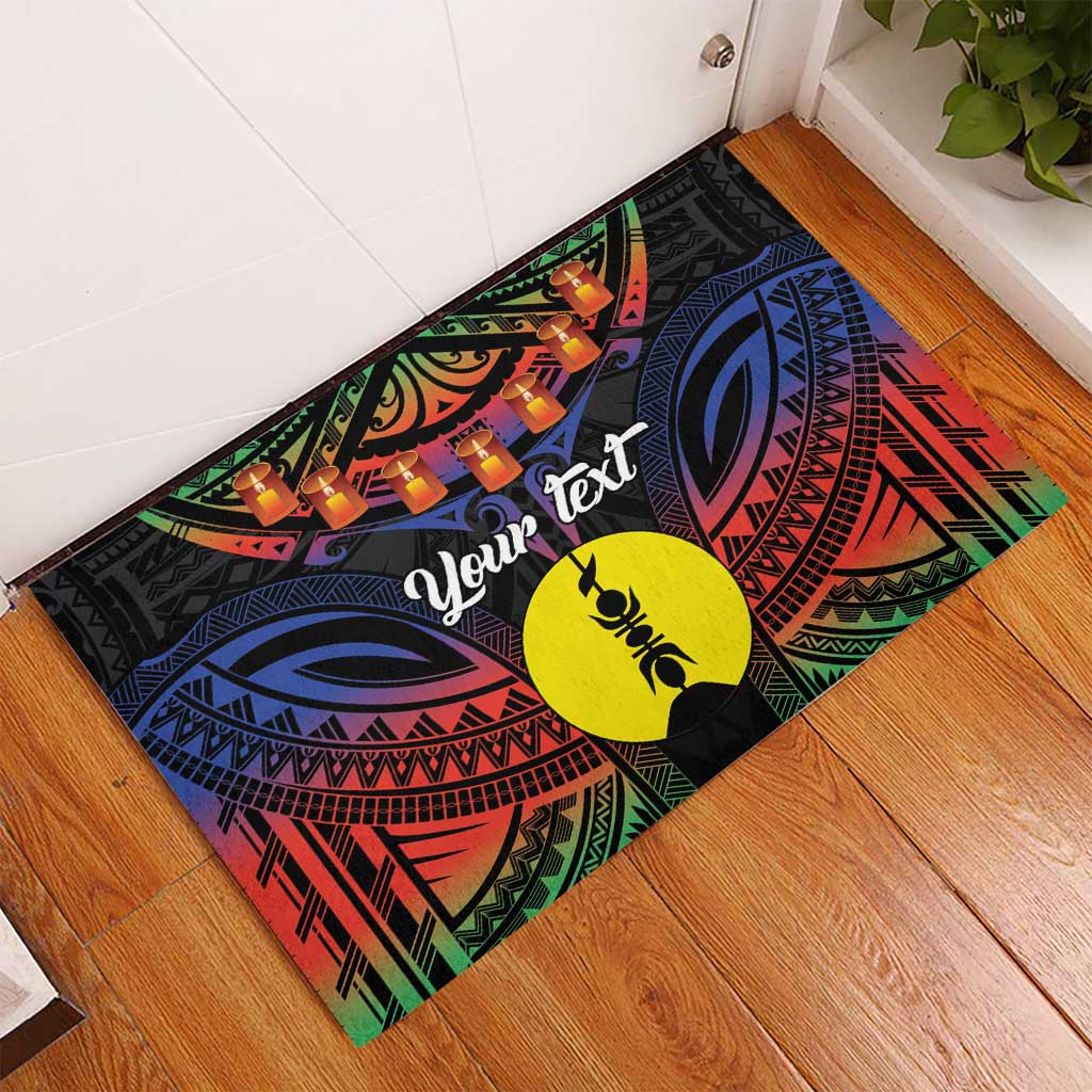 Personalised New Caledonia All Saints Day Rubber Doormat Candle Light with Polynesian Style LT9 - Polynesian Pride