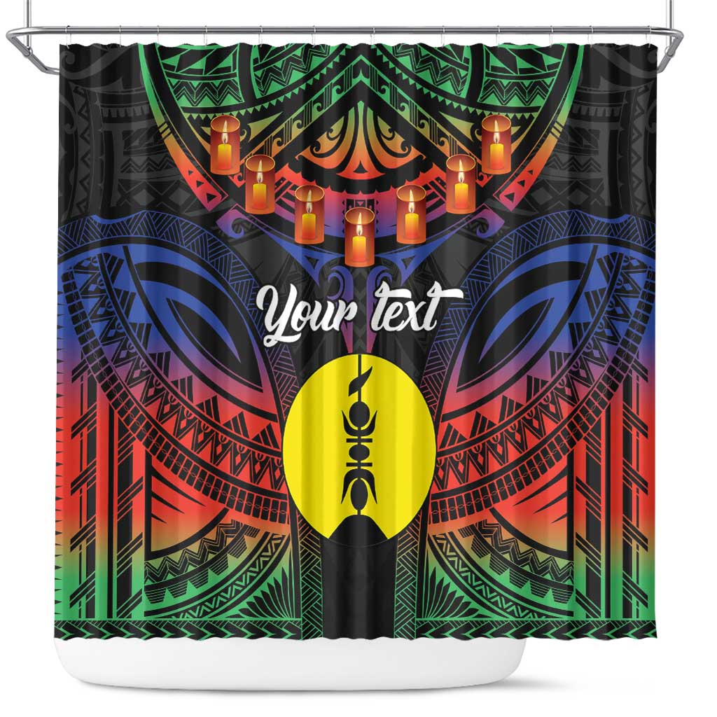 Personalised New Caledonia All Saints Day Shower Curtain Candle Light with Polynesian Style LT9 Black - Polynesian Pride