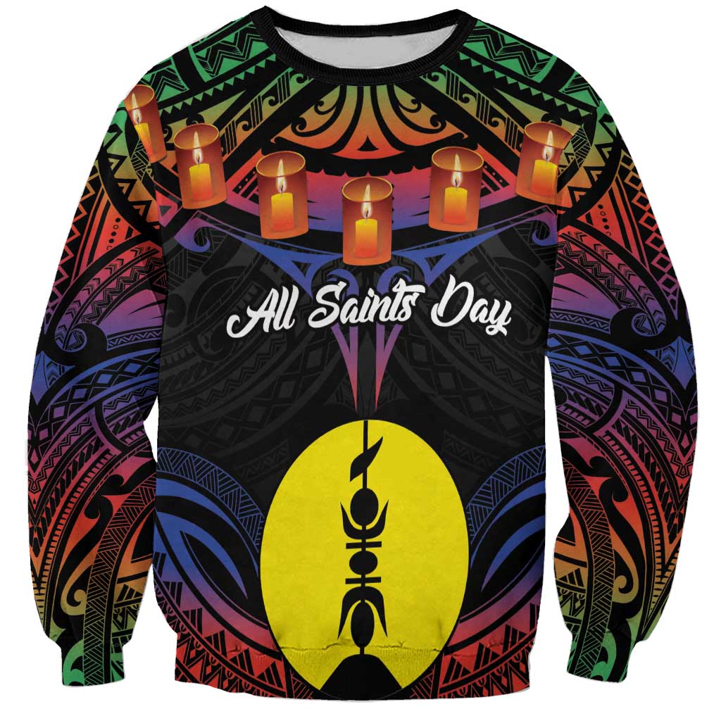 Personalised New Caledonia All Saints Day Sweatshirt Candle Light with Polynesian Style LT9 Unisex Black - Polynesian Pride